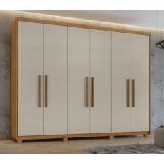 Imagem de Guarda-roupa 6 Portas 5 Gavetas Áries com Pés Amêndoa Clean/off White