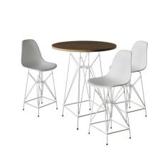 Imagem de Jogo Mesa Bistrô Eames Tampo Amêndoa 60cm 3 Banquetas Branca Base Ferr