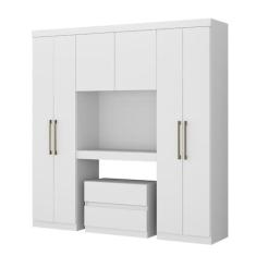 Imagem de Guarda Roupa Solteiro 6 Portas 2 Gavetas Porto Branco com Escrivaninha Carraro