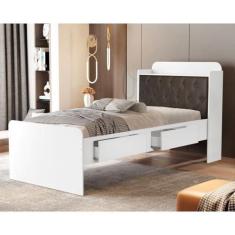 Imagem de Cama Solteiro com Baú 2 Gavetas Tamires Branco/Nogal