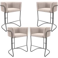 Imagem de Kit 04 Banquetas Baixa Base De Aço Preto Betina D02 Suede Bege C-309 - Lyam Decor