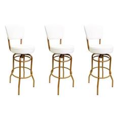 Imagem de Kit 3 Banquetas Alta Bar Giratória com Encosto cor Dourado fosco Assen