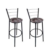 Imagem de Kit 2 Banquetas Alta Preta com Encosto Assento Folhagem Marrom Jaddi