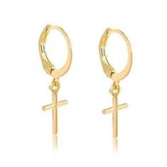 Imagem de Brinco Masculino Argola Cruz Banhado a Ouro