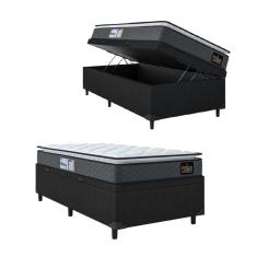 Imagem de Cama Box Baú Solteiro Colchão Espuma D33 Pillow Top Millenium 88x188x60cm Cinza/Preto Hellen - Suporta até 120kg por Pessoa