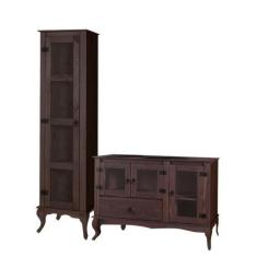 Imagem de Balcão Rústico Com Torre Portas Em Vidro Imbuia - Denk Móveis