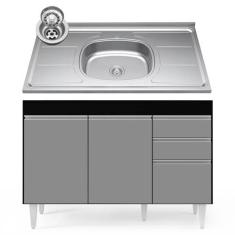 Imagem de Balcão Gabinete Com Pia Inox 120cm Michigan Preto/Cinza - Lumil - Lumi