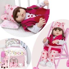 Imagem de Boneca Reborn de Silicone Girafa Pode Dar Banho + Carrinho - Cegonha R