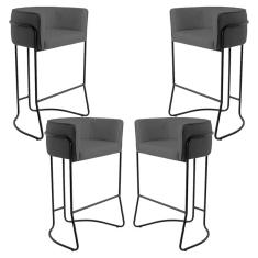 Imagem de Kit 04 Banquetas Decorativas Fixa Base de Aço  Betina D02 Corano  C-03 - Lyam Decor