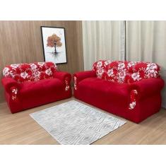 Imagem de Sofá 2 E 3 Lugares Vermelho Com Floral 608/16 Viena - Alpoim