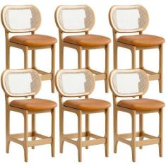 Imagem de Kit 6 Banquetas Baixa Bar Cozinha Sala de Jantar Betta L02 Mel Tela ma