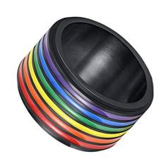 Imagem de Holibanna Anel de aço inoxidável arco-íris cor arco-íris anel de dedo presentes de casamento