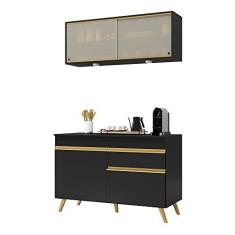 Imagem de Armário de Cozinha Compacta 120cm com Leds Veneza Up Multimóveis V2013 Preto/dourado