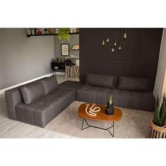 Imagem de sofá modular 2 e 3 lugares com puff soho linho grafite