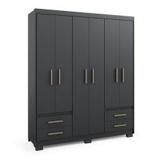 Imagem de Guarda Roupa Casal 6 Portas 4 Gavetas Com Pes Primacy Preto