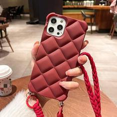 Imagem de Estojo de cordão cruzado 3D Diamond Lattice para iPhone 14 11 12 13 Pro Max XR XS X 6 7 8 Plus SE Capa protetora de silicone, vinho tinto, para iPhone 11