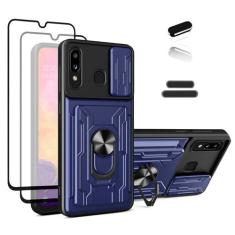Imagem de ymxdmd Capa carteira para Samsung Galaxy A20 de 6,4 polegadas, compartimento para carteira de motorista para cartão de crédito, porta deslizante esconde design portátil, capa híbrida de camada dupla