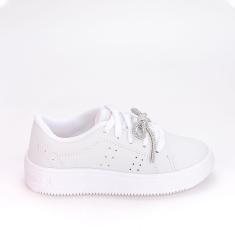 Imagem de Tênis Casual Infantil Feminino Kidy Laço de Strass Branco