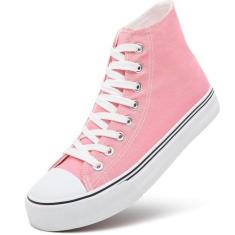 Imagem de ZGR Tênis feminino de lona de cano alto, sapatos de lona com cadarço, tênis casual para caminhada, rosa, 38