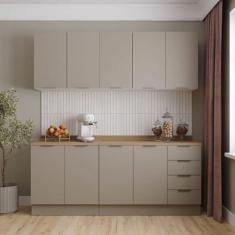 Imagem de Cozinha Modulada 4 Peças com Tampo com Rodapé 2 Aéreos e 2 Balcões Ipanema CabeCasa MadeiraMadeira Fendi Trama