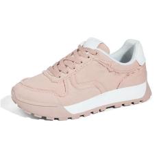 Imagem de LUCKY STEP Tênis feminino de lona plataforma casual com cadarço elegante tênis de corrida retrô clássico tênis moderno para caminhada, rosa, 40