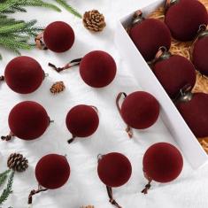 Imagem de Foilswirl 18 bolas de Natal de veludo, enfeites de bola de árvore de Natal flocados a granel, enfeites de Natal de veludo de plástico, decoração para pendurar em árvore de Natal, 5 cm, 7 cm, 8 cm
