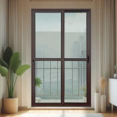 Imagem de Porta de Correr 2 Folhas Moveis 210 X 150 Elite com Fechadura Tetra Vidro Liso Corten