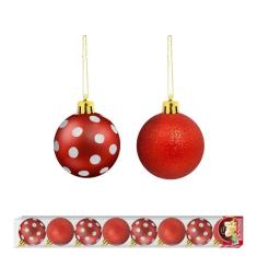 Imagem de Enfeite De Natal Bola Poa Vermelha Brilhante 8 Unidades