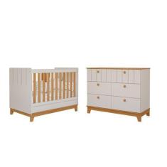 Imagem de Berço e Cômoda Biscoito Permobili MDF 06 gavetas , Off White/Nature