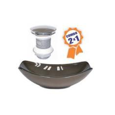 Imagem de Cuba De Vidro Oval Chanfrada 46Cm Marrom + Valvula Click