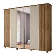 Imagem de Guarda Roupa Ripado Casal 6 Portas 240cm Com Espelho França Rv Móveis Cinamomo/off White