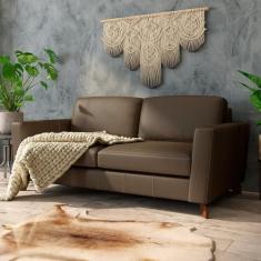 Imagem de Sofá Sala de Estar Living 3 Lugares 200cm Presley Pés Madeira Couro Capuccino G52 - Gran Belo