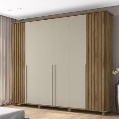 Imagem de Guarda Roupa Casal com Detalhe em Ripado 6 Portas 3 Gavetas Internas França Cinamomo/off White