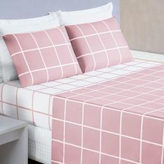 Imagem de Jogo De Lençol Solteiro Austin Micropercal 200 Fios - 3 Peças Cor Xadrez Rosa