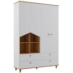 Imagem de Guarda-Roupa Infantil Casinha 4 PT 4 GV Branco e Nature