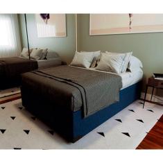 Imagem de Cama Box Baú com Colchão Casal Mola Ensacada Guldi Macio Azul e Branco