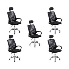 Imagem de Kit 5 Cadeiras Escritório Diretor Tela Mesh Encosto De Cabeça
