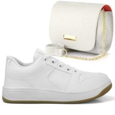 Imagem de Tênis Casual Branco Feminino Wit Shoes Básico + Bolsa Pequena-Feminino