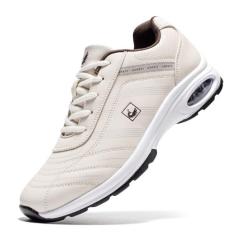 Imagem de U.Ofeiy Tênis masculino moderno de couro com cadarço, casual, antiderrapante, sem pontas, tênis de golfe para caminhada ao ar livre, Bege, 42