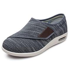Imagem de Sapatos masculinos para edema diabético, tamanho grande mais fertilizante, sapatos de caminhada ajustáveis, larguras estendidas, tênis de caminhada leves, alça ajustável (Color : Dark Gray, Size : 4