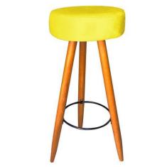 Imagem de Kit 09 Banqueta Alta Flora Pés Palito em Madeira Caramelo  Bar Bistrô 