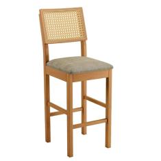 Imagem de Banqueta Jade 03 Madeira Maciça Jcm Encosto Rattan E Veludo Bege