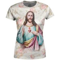 Imagem de Camiseta Baby Look Feminina Jesus Cristo Floral Md03