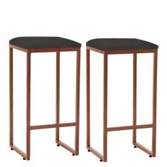 Imagem de Kit 02 Banqueta Alta Lua Industrial Cozinha Bar Balcão Bistrô Ferro Bronze Corino  - Ahazzo Móveis