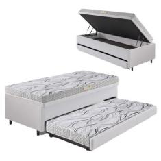 Imagem de Bicama Box Baú 88X188 Material Sintético Linho Branco Com Colchão De E