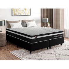 Imagem de Conjunto Cama Box King Size Durham 193x203x60 Preto/Branco c/ Molas En