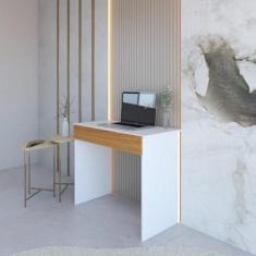 Imagem de Mesa Escrivaninha Office Compacta com 1 Gaveta - Branco/natural
