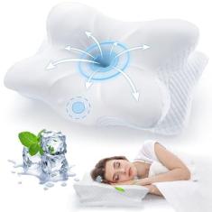 Imagem de Travesseiro cervical de pescoço para alívio da dor no sono, almofadas de suporte de espuma viscoelástica de contorno refrescante para dor no pescoço e ombro, travesseiro ortopédico ergonômico para