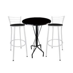 Imagem de Kit Mesa Bistrô Preto Tampo Preto 2 Banquetas Branco Assento Preto - M