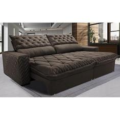 Imagem de Sofá Retrátil e Reclinável 2,15m Molas Ensacadas Cama Inbox Spazus com Bordado 3d Velusoft Café